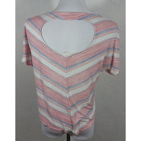 Kirra Top Large Striped Chevron Open Back Pocket Short Sleeve Multi Color - Picture 3 of 5